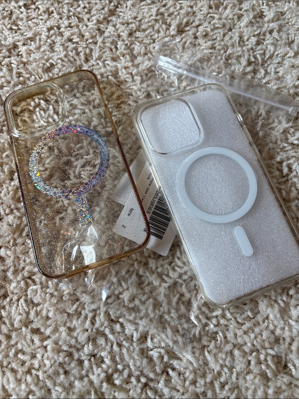 Clear Glitter MagSafe-Compatible iPhone Case - White & Gold Accents pack of 2